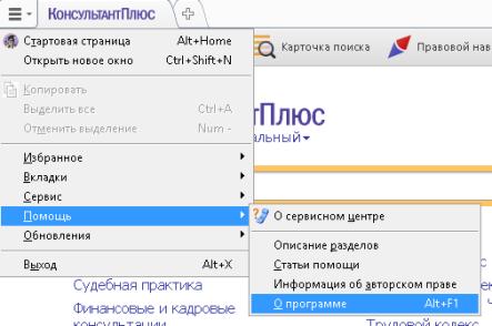 Меню - Помощь - О программе